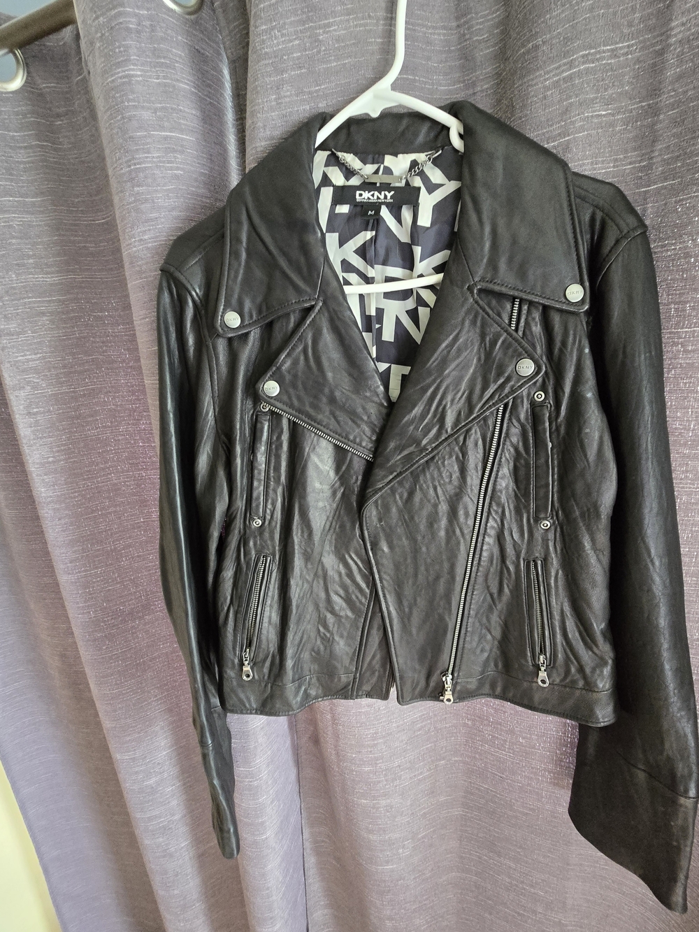 DKNY Black  Genuine Leather Moto Jacket